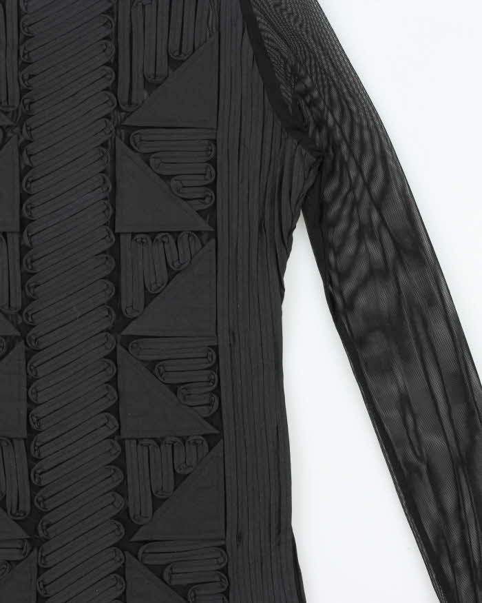 Vintage 00s Ferre Jeans Mesh Embroidered Slash Neck Top - S