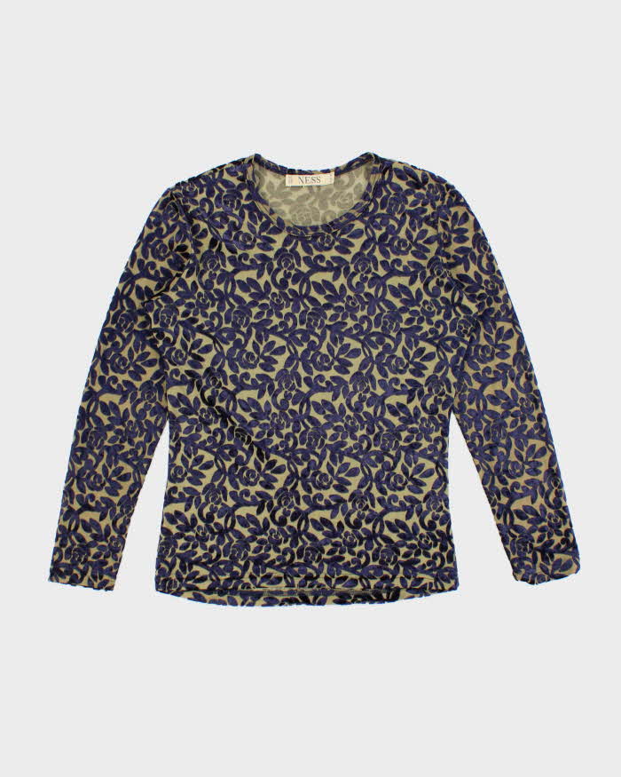Vintage 90s Ness Velvet Sheer Long Sleeve Top - M
