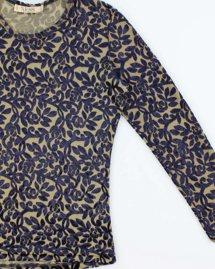 Vintage 90s Ness Velvet Sheer Long Sleeve Top - M