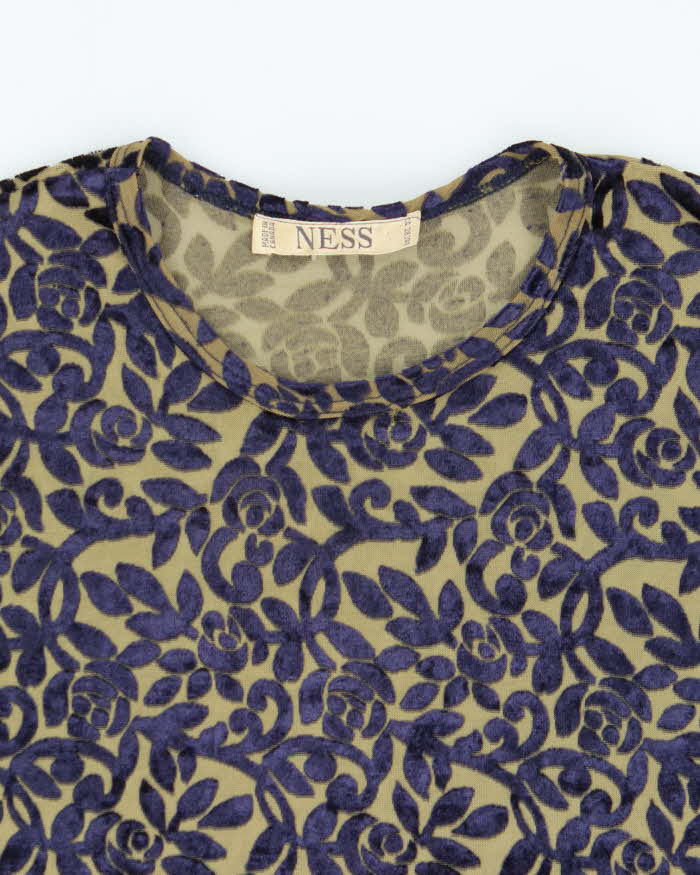 Vintage 90s Ness Velvet Sheer Long Sleeve Top - M