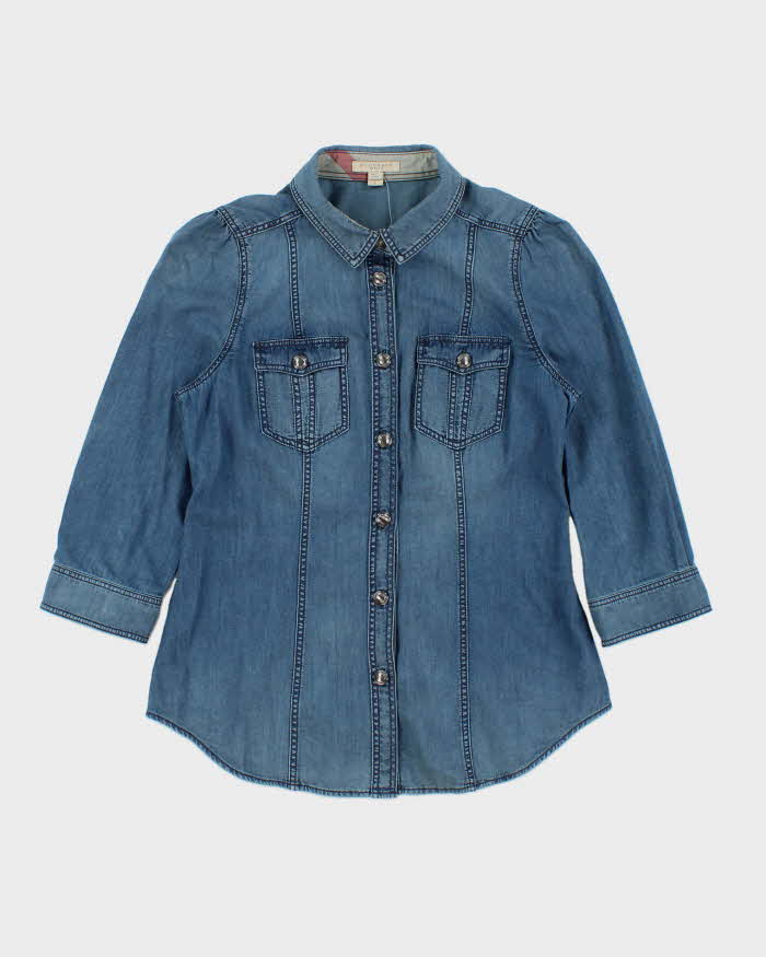 Vintage Y2K 00s Burberry Brit 3/4 Sleeve Women's Denim Shirt - S
