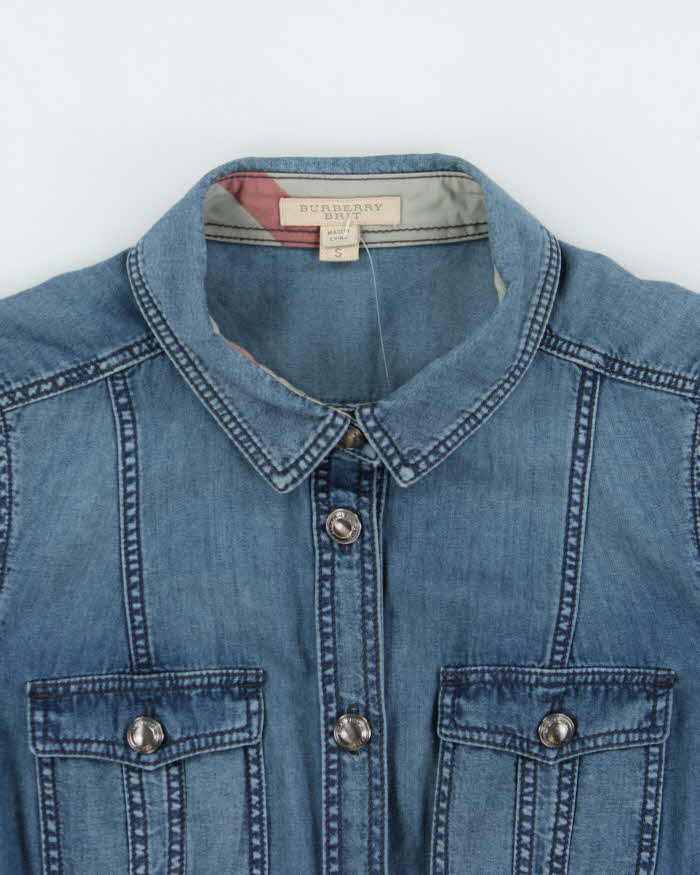 Vintage Y2K 00s Burberry Brit 3/4 Sleeve Women's Denim Shirt - S