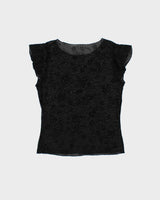 Vintage Y2k 00s Glitter Mesh Cap Sleeve Top - M