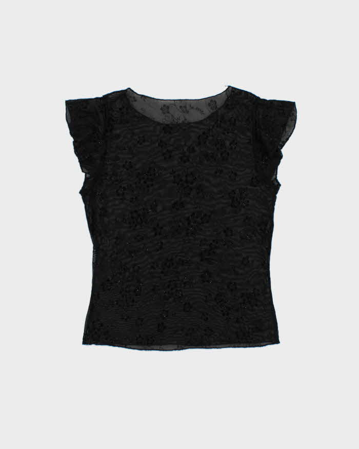 Vintage Y2k 00s Glitter Mesh Cap Sleeve Top - M