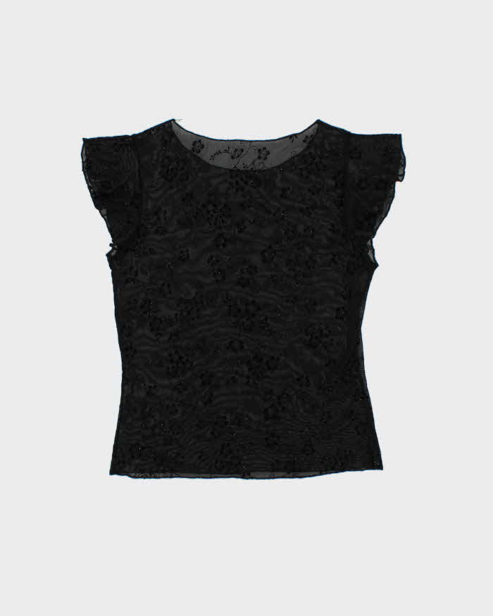 Vintage Y2k 00s Glitter Mesh Cap Sleeve Top - M