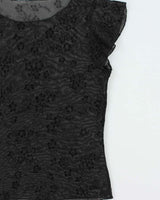 Vintage Y2k 00s Glitter Mesh Cap Sleeve Top - M