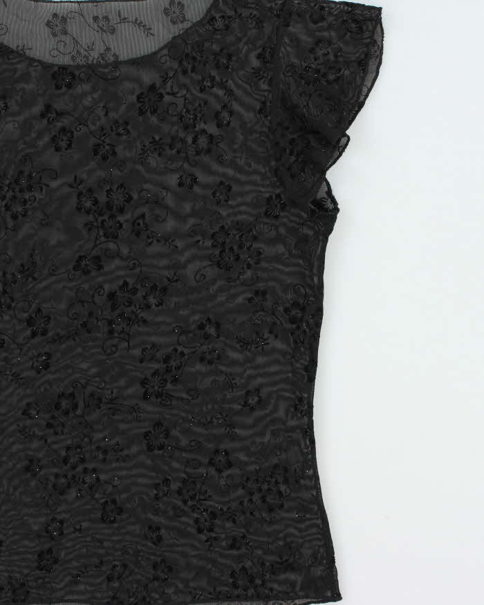 Vintage Y2k 00s Glitter Mesh Cap Sleeve Top - M