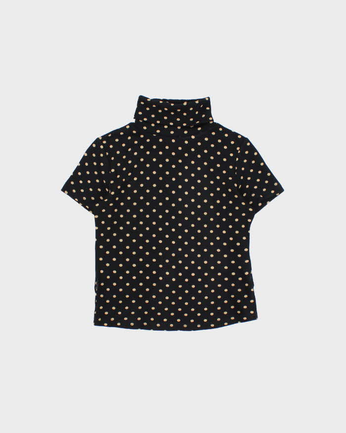 Vintage 90s Y.J.C.Y Polka Dot Roll Neck Top - S