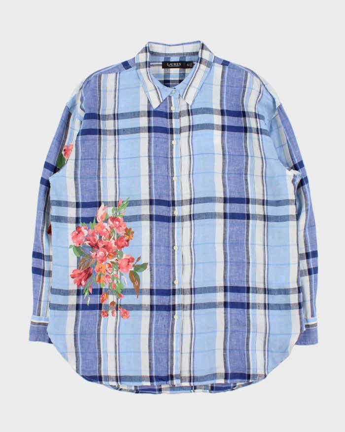 Vintage Lauren Ralph Lauren Plaid Floral Linen Long Sleeve Women's Shirt - XL