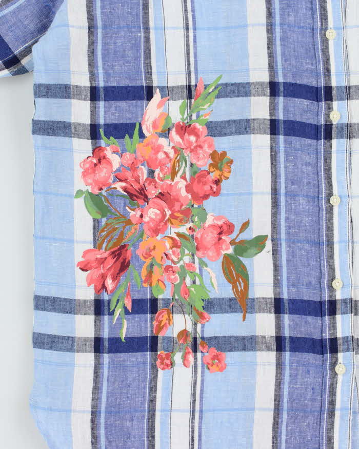 Vintage Lauren Ralph Lauren Plaid Floral Linen Long Sleeve Women's Shirt - XL