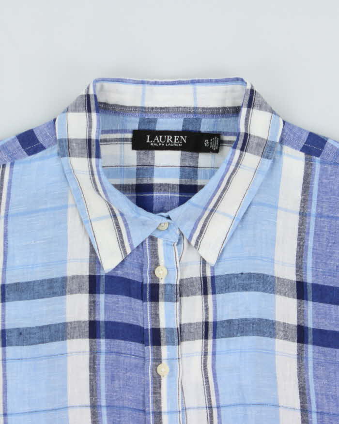 Vintage Lauren Ralph Lauren Plaid Floral Linen Long Sleeve Women's Shirt - XL