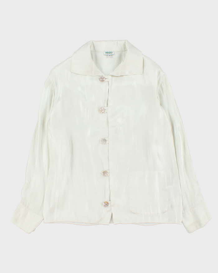 Vintage Kenzo Pearl Button Down Women's Long Sleeve Blouse - M