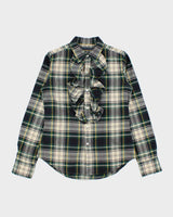 Vintage Y2K 00s Ralph Lauren Women's Tartan Ruffle Long Sleeve Blouse - S