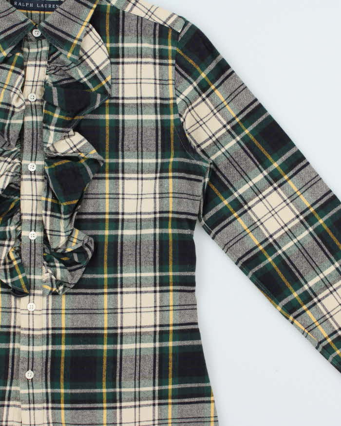 Vintage Y2K 00s Ralph Lauren Women's Tartan Ruffle Long Sleeve Blouse - S