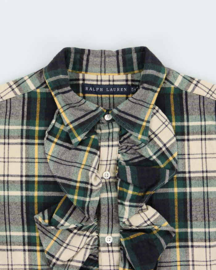 Vintage Y2K 00s Ralph Lauren Women's Tartan Ruffle Long Sleeve Blouse - S