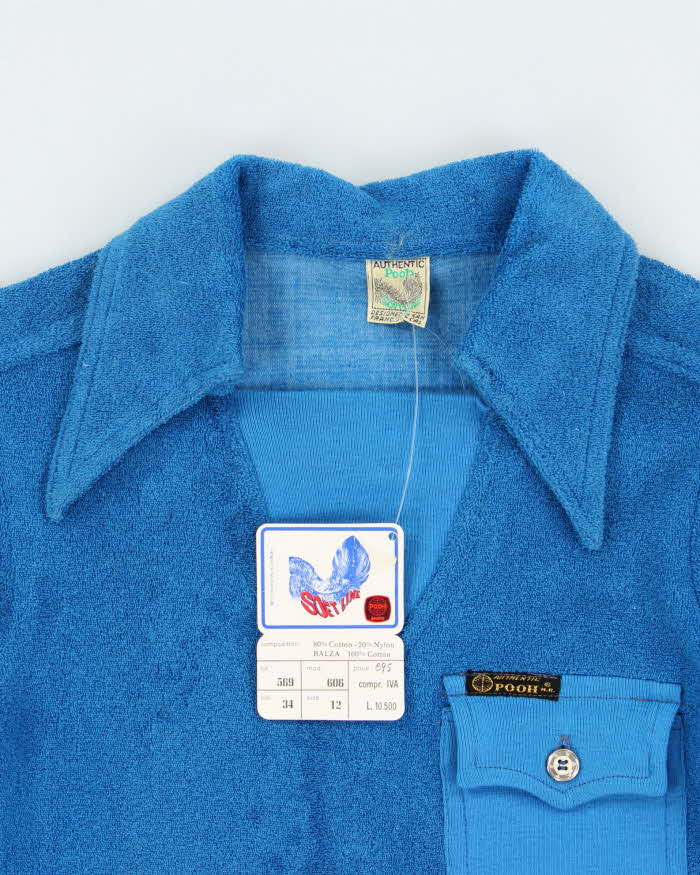 DSWT 1970s Pooh Jeans Soft Line Towelling Polo Shirt - S