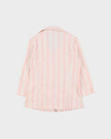Vintage 1990s Wanko Stripe Zip-up 3/4 Length Sleeve Blouse - S
