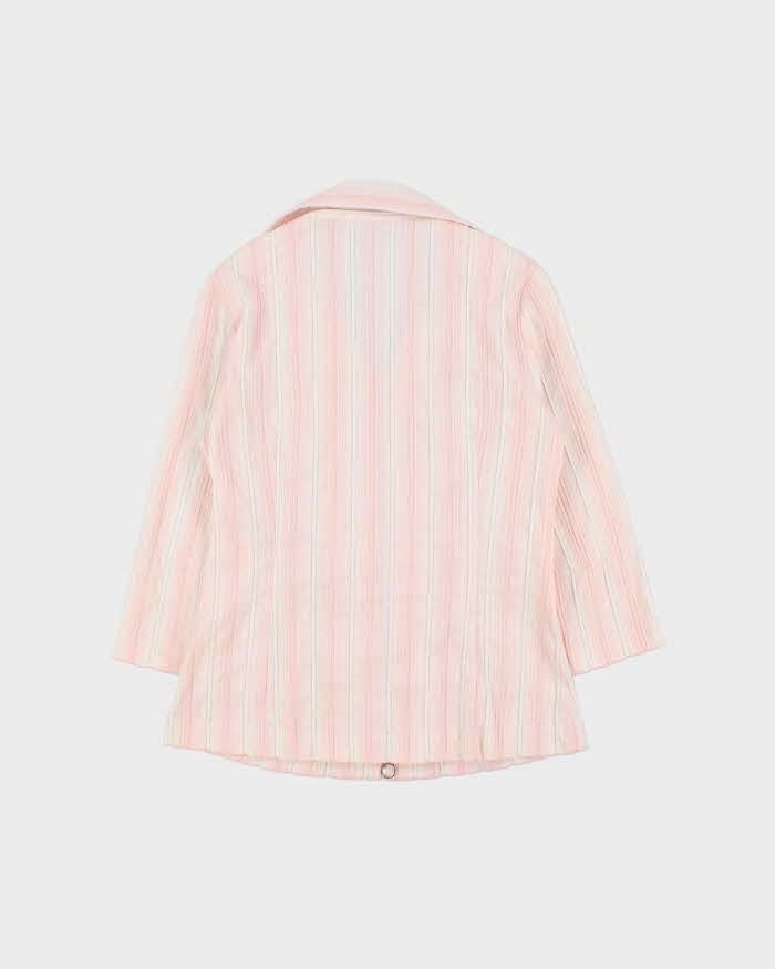 Vintage 1990s Wanko Stripe Zip-up 3/4 Length Sleeve Blouse - S