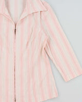 Vintage 1990s Wanko Stripe Zip-up 3/4 Length Sleeve Blouse - S