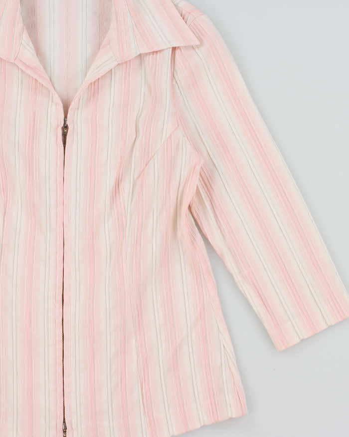 Vintage 1990s Wanko Stripe Zip-up 3/4 Length Sleeve Blouse - S