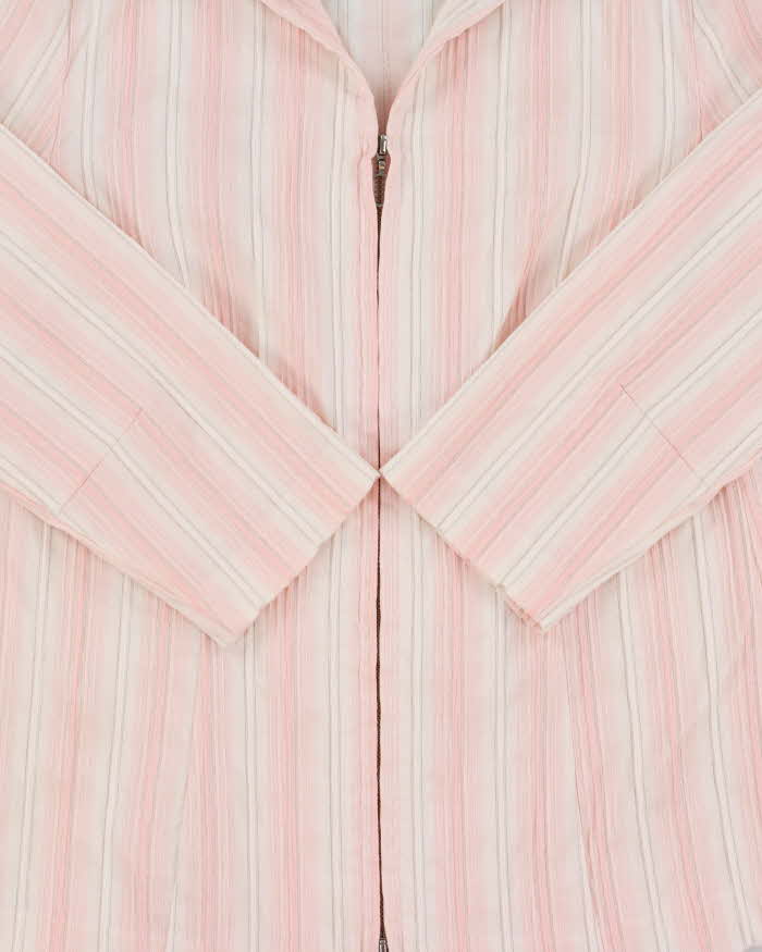 Vintage 1990s Wanko Stripe Zip-up 3/4 Length Sleeve Blouse - S