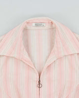 Vintage 1990s Wanko Stripe Zip-up 3/4 Length Sleeve Blouse - S
