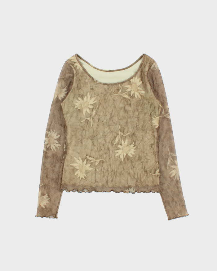 Vintage Y2k 00s Olsen Collection Mesh Long Sleeve Top - S