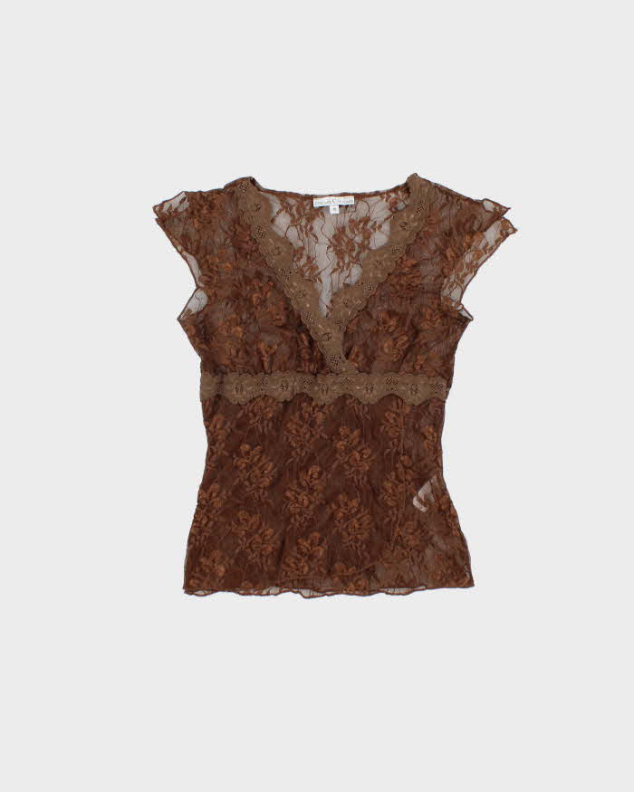 Vintage 1990s Moa Moa Lace Faux Wrap Top - M