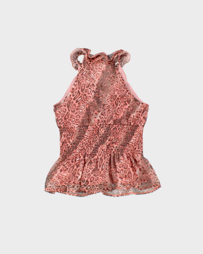 Vintage Y2k 2000s Marineblu Leopard Print Ruffle Shirred Waist Top - S