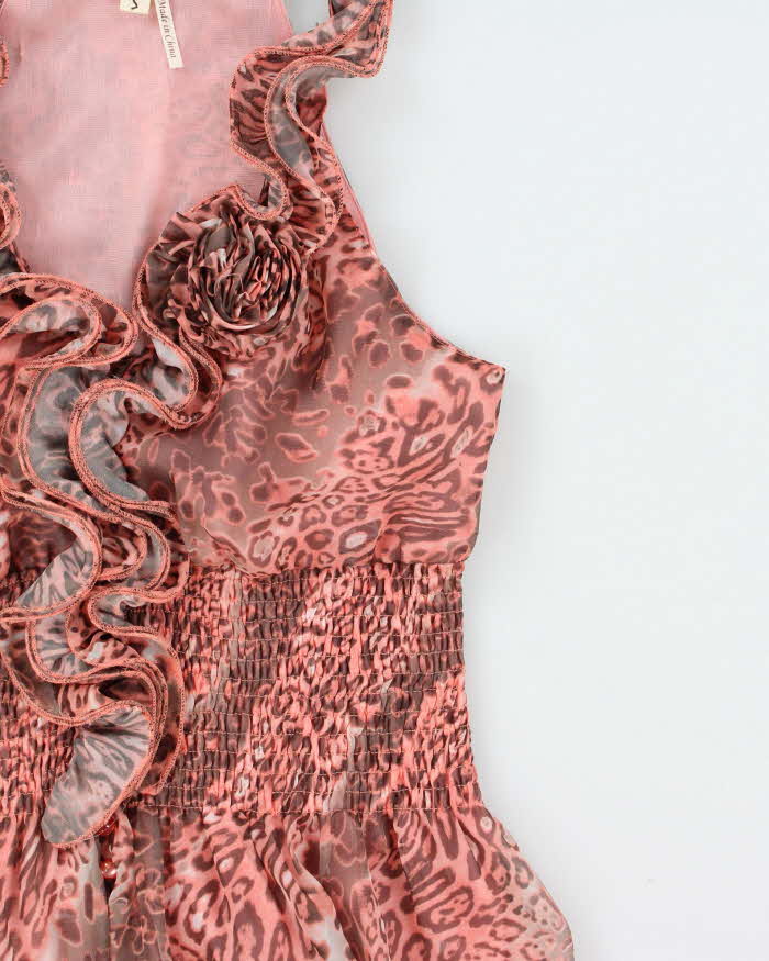 Vintage Y2k 2000s Marineblu Leopard Print Ruffle Shirred Waist Top - S