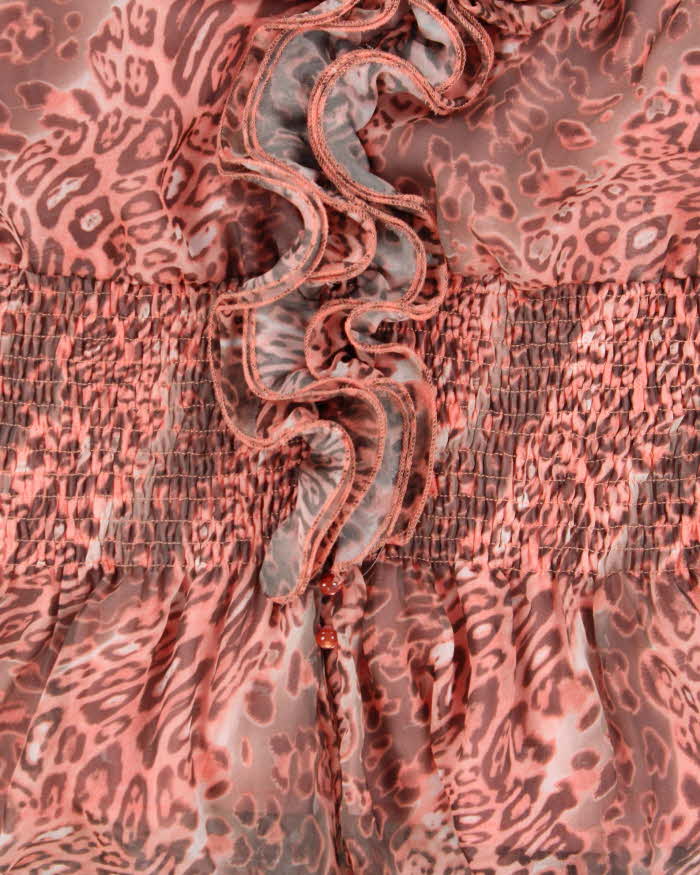 Vintage Y2k 2000s Marineblu Leopard Print Ruffle Shirred Waist Top - S