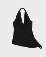 Vintage Y2k 2000s Suzy Glittery Asymmetric Hem Halter Neck Top - S