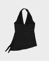 Vintage Y2k 2000s Suzy Glittery Asymmetric Hem Halter Neck Top - S