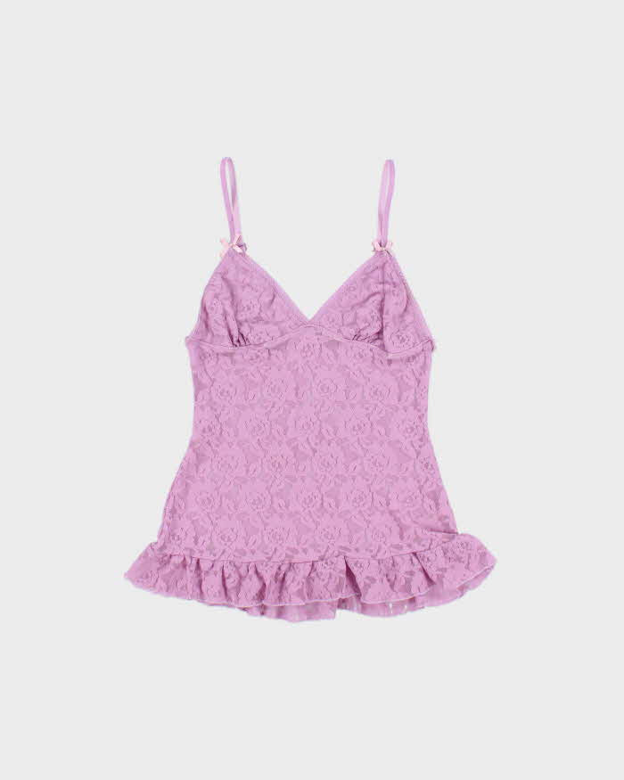 Vintage Y2k 2000s La Vie En Rose Lace Ruffle Hem Cami - S
