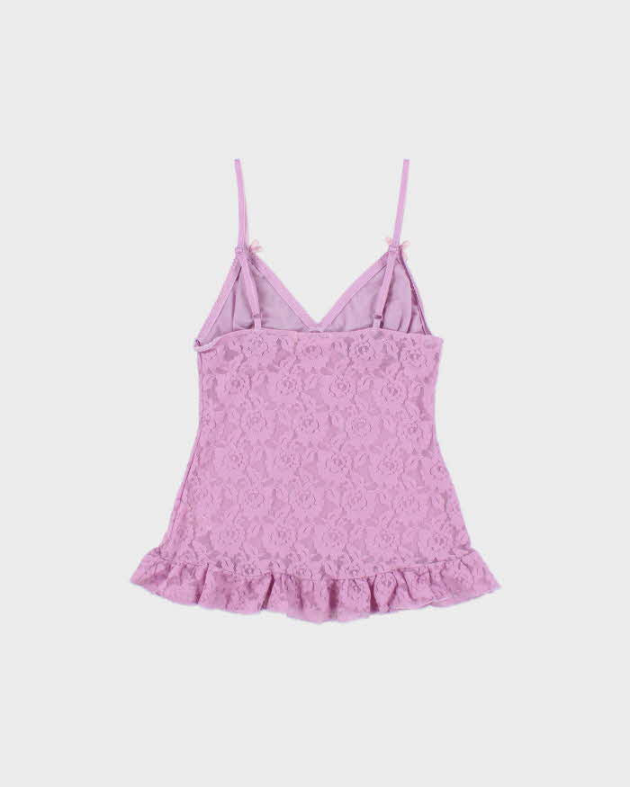 Vintage Y2k 2000s La Vie En Rose Lace Ruffle Hem Cami - S