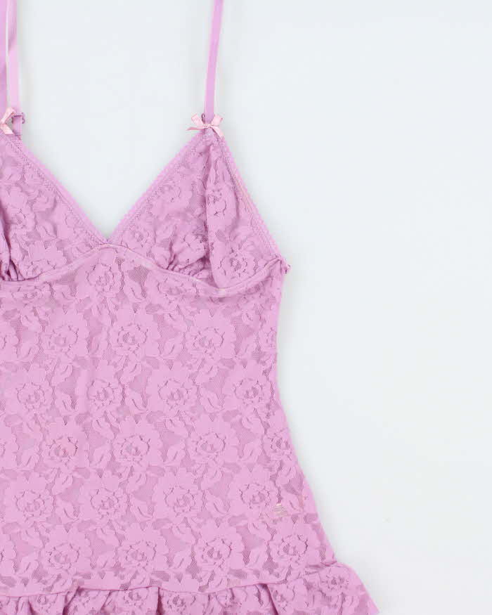 Vintage Y2k 2000s La Vie En Rose Lace Ruffle Hem Cami - S