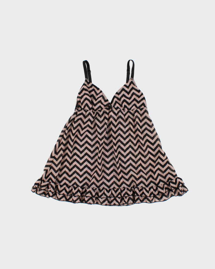 Vintage Y2k 2000s Lver Zigzag Print Mesh Cami Top - S