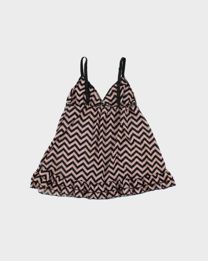 Vintage Y2k 2000s Lver Zigzag Print Mesh Cami Top - S