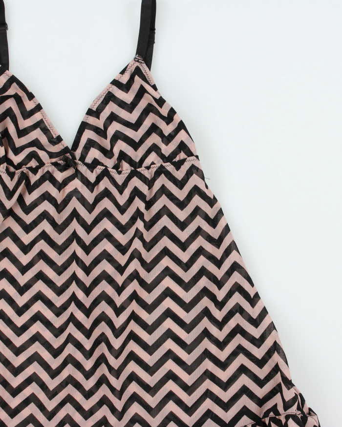 Vintage Y2k 2000s Lver Zigzag Print Mesh Cami Top - S