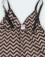 Vintage Y2k 2000s Lver Zigzag Print Mesh Cami Top - S