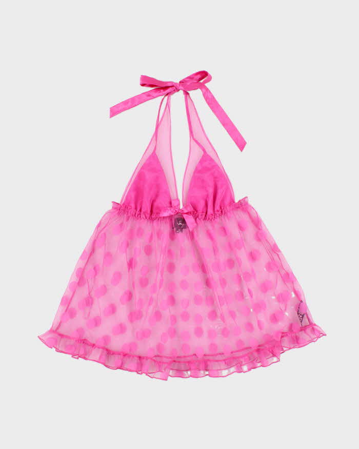 Vintage Y2k 2000s La Senza Polka Dot Mesh Halter Neck Top - M