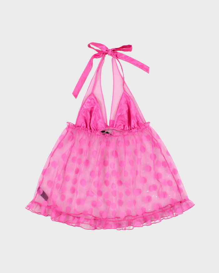 Vintage Y2k 2000s La Senza Polka Dot Mesh Halter Neck Top - M