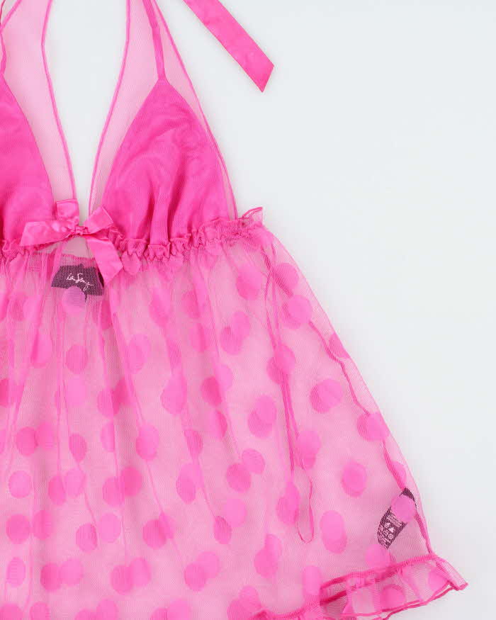 Vintage Y2k 2000s La Senza Polka Dot Mesh Halter Neck Top - M
