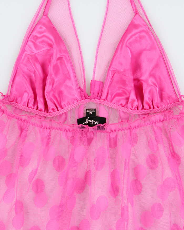 Vintage Y2k 2000s La Senza Polka Dot Mesh Halter Neck Top - M