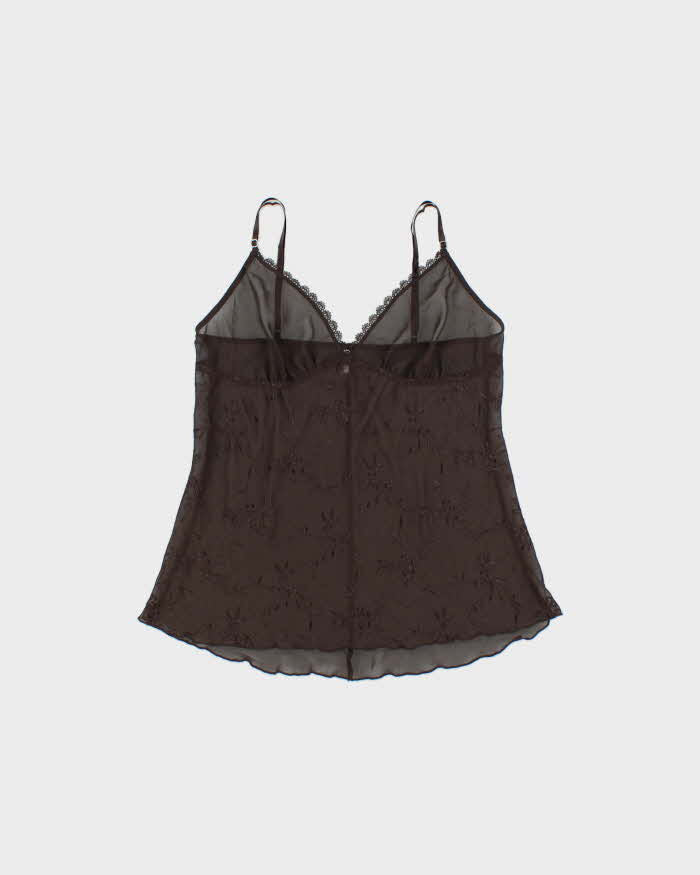 Vintage Y2k 2000s Beauty Mesh Embroidered Cami Top - M