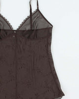 Vintage Y2k 2000s Beauty Mesh Embroidered Cami Top - M
