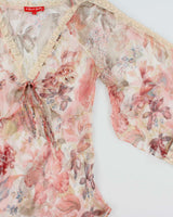 Vintage 1990s Rene Derby Mesh Embroidered Bell Sleeve Top - L
