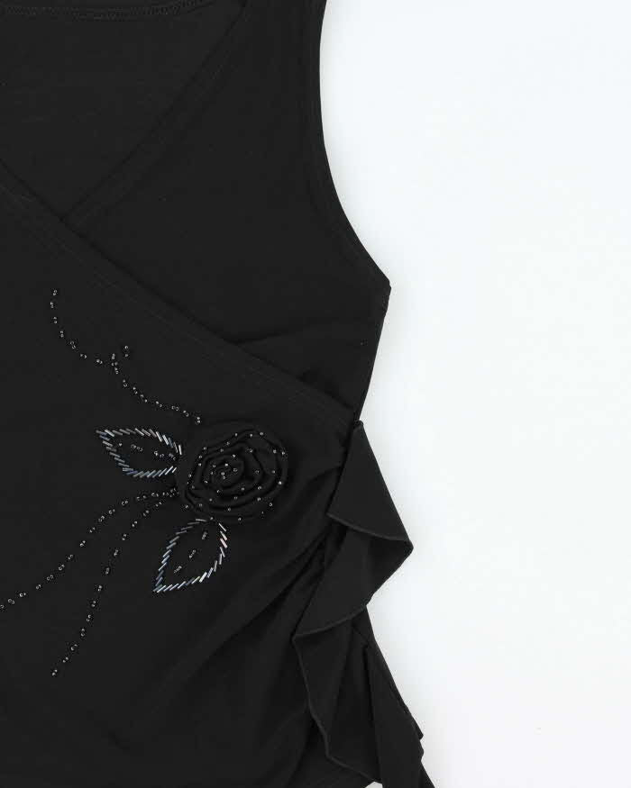 Vintage Y2k 2000s Rosette Beaded Faux Wrap Top - S