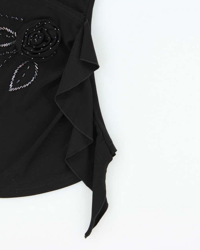 Vintage Y2k 2000s Rosette Beaded Faux Wrap Top - S