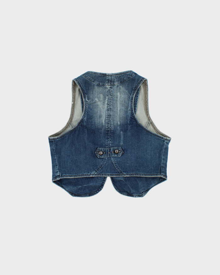 Vintage Y2k 2000s La Chateau Studded Denim Waistcoat Top - L